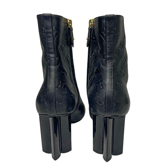 Louis Vuitton Silhouette Black Leather Monogram Flower Heel Ankle Boots Size 38 - Picture 5 of 13